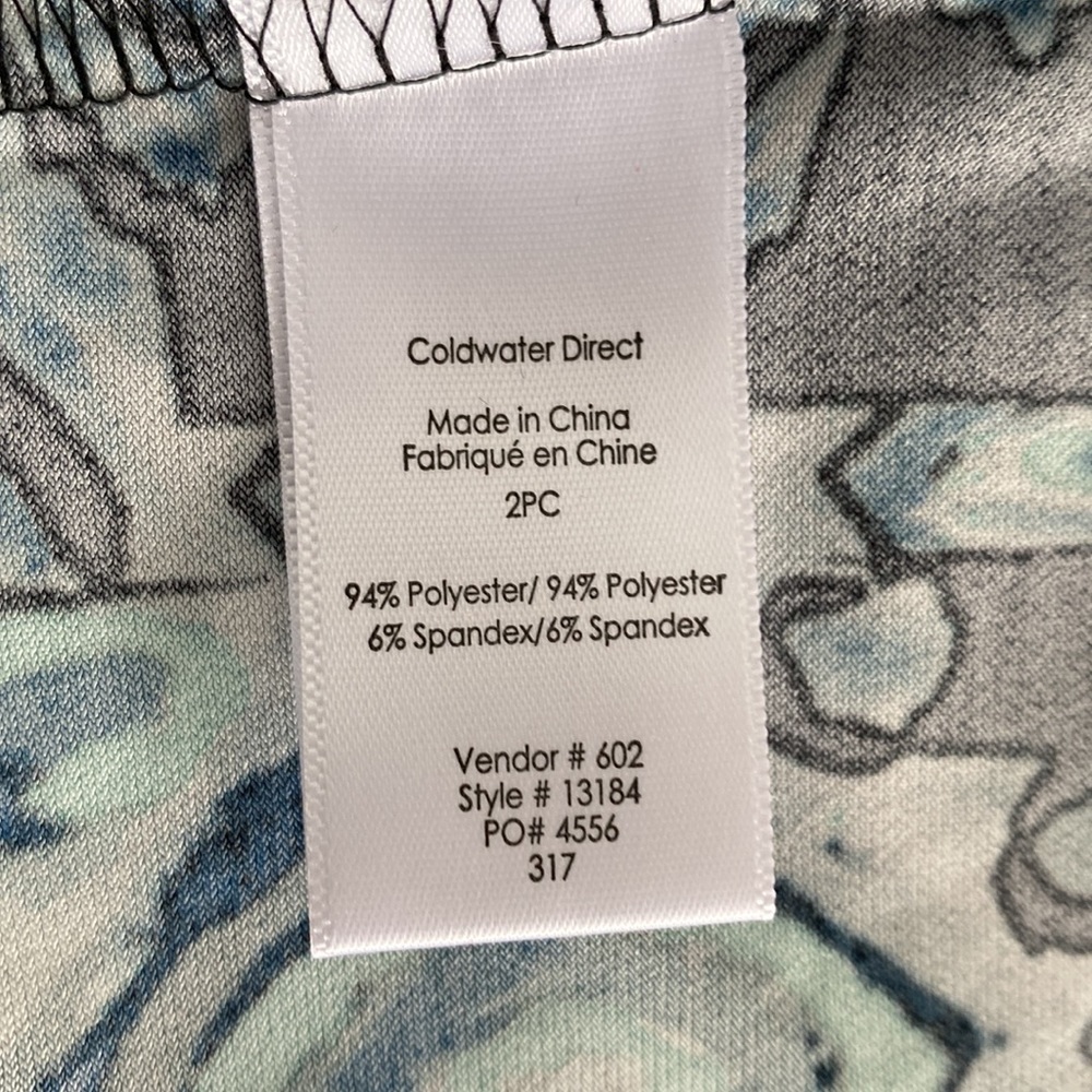 Cold water Creek tunic top mblue black gray seafoam green print front opening - Picture 6 of 9